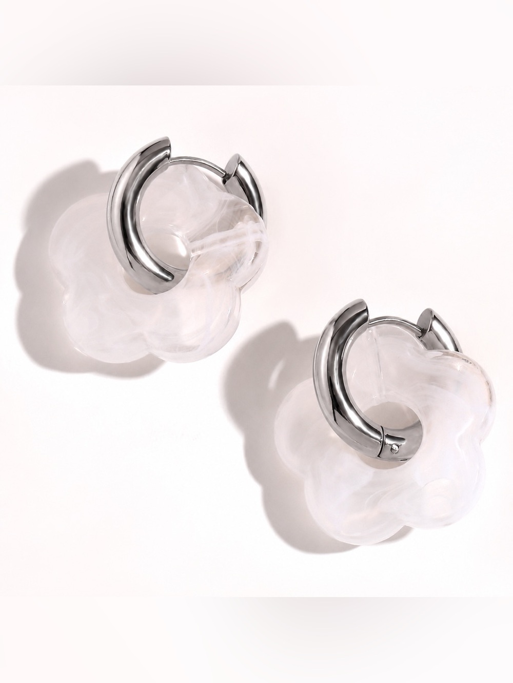 Custom Flower Huggie Earrings in Silver or Gold Plated Stainless Steel - Picture 6 of 6